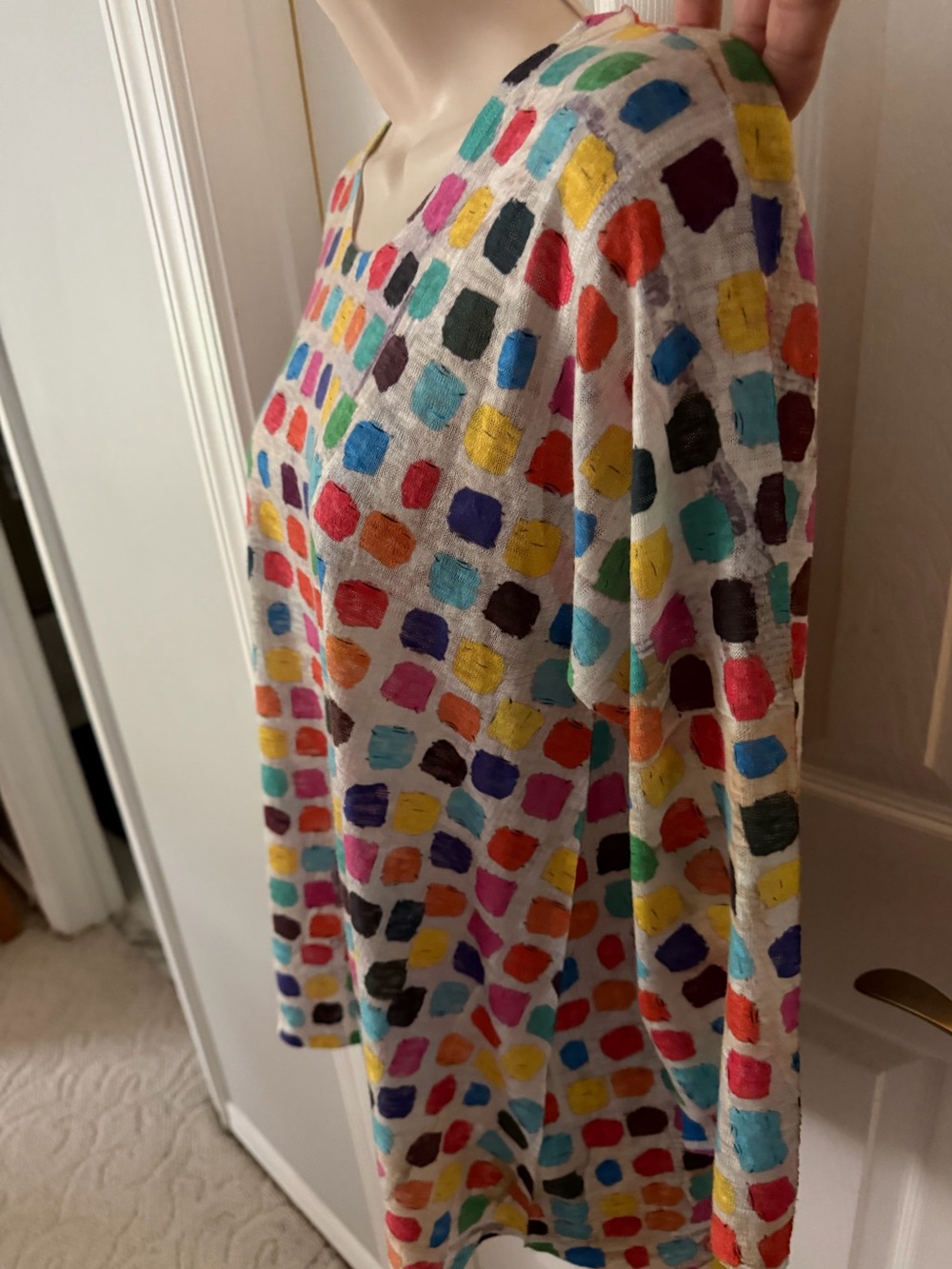 Multicolored Square Print Long Sleeve Top in size medium - Picture 4 of 9